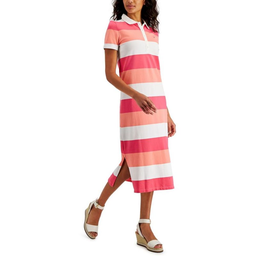 Tommy Hilfiger Womens Pink Striped Midi Polo Shirtdress NWT